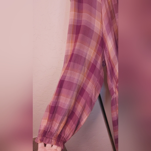Terra & Sky Tiered Peasant Dress Size 2X Plum Plaid Pockets Business Casual Boho - Picture 3 of 13